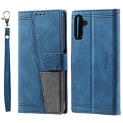 For Samsung Galaxy S25 5G TTUDRCH Embossed Line Splicing Leather Phone Case(Blue)