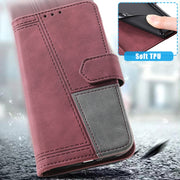 For Samsung Galaxy S25 5G TTUDRCH Embossed Line Splicing Leather Phone Case(Wine Red)
