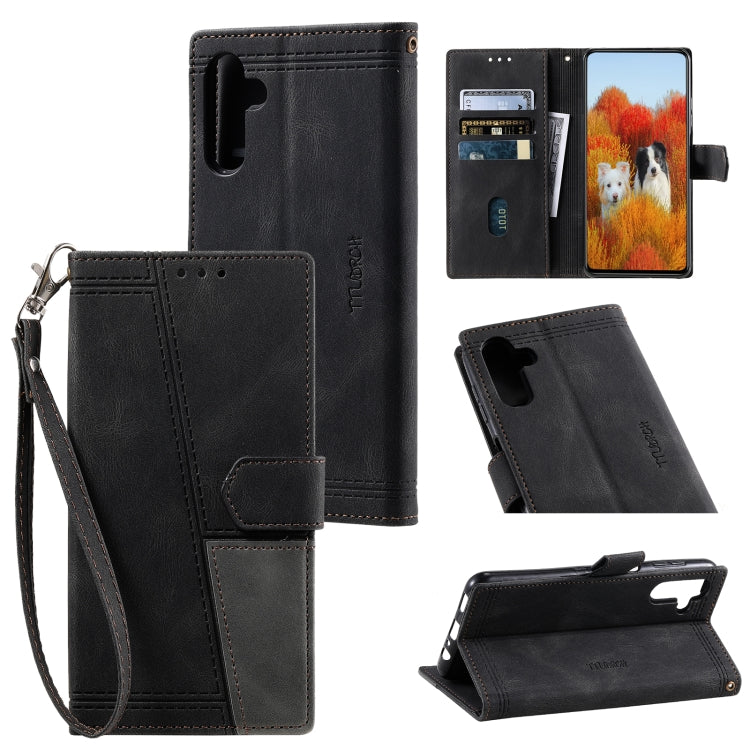 For Samsung Galaxy S25 5G TTUDRCH Embossed Line Splicing Leather Phone Case(Black)