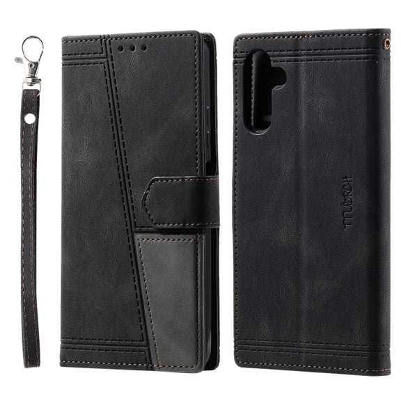 For Samsung Galaxy S25 5G TTUDRCH Embossed Line Splicing Leather Phone Case(Black)