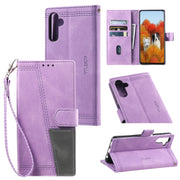 For Samsung Galaxy S25 5G TTUDRCH Embossed Line Splicing Leather Phone Case(Purple)