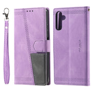 For Samsung Galaxy S25 5G TTUDRCH Embossed Line Splicing Leather Phone Case(Purple)