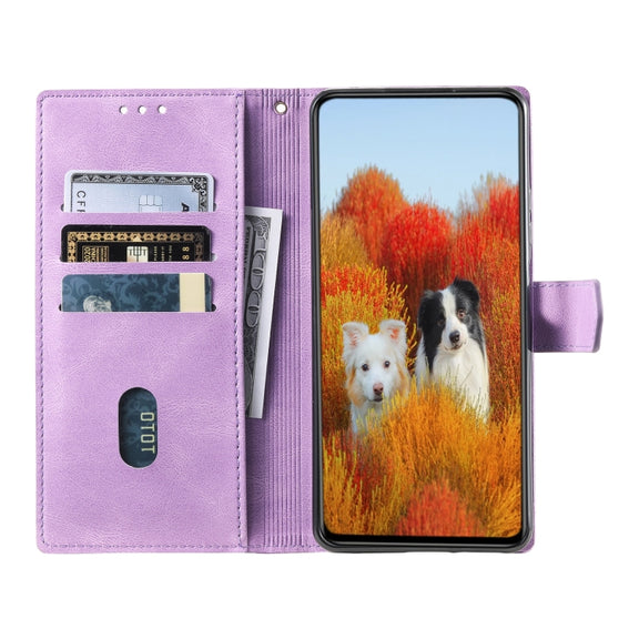For Samsung Galaxy S25 5G TTUDRCH Embossed Line Splicing Leather Phone Case(Purple)