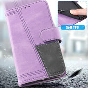 For Samsung Galaxy S25 5G TTUDRCH Embossed Line Splicing Leather Phone Case(Purple)