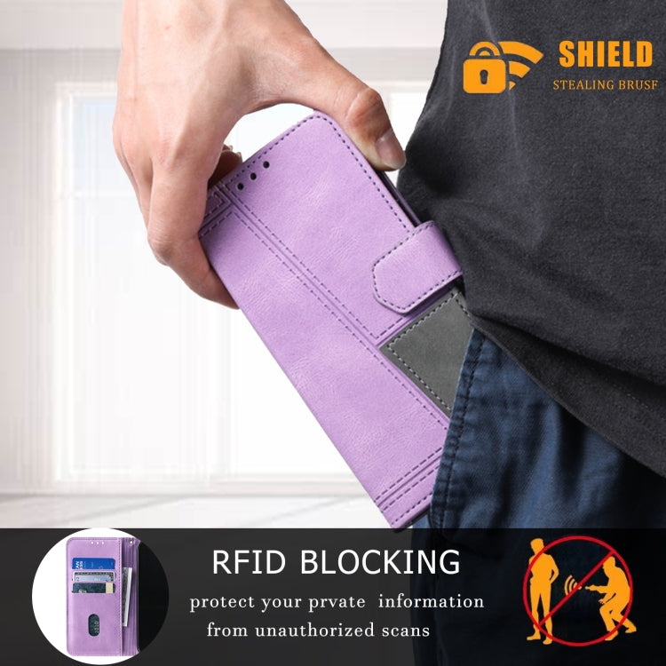 For Samsung Galaxy S25 5G TTUDRCH Embossed Line Splicing Leather Phone Case(Purple)