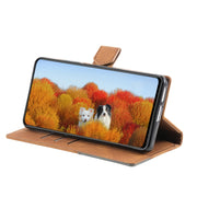 For Samsung Galaxy S25+ 5G TTUDRCH Embossed Line Splicing Leather Phone Case(Brown)