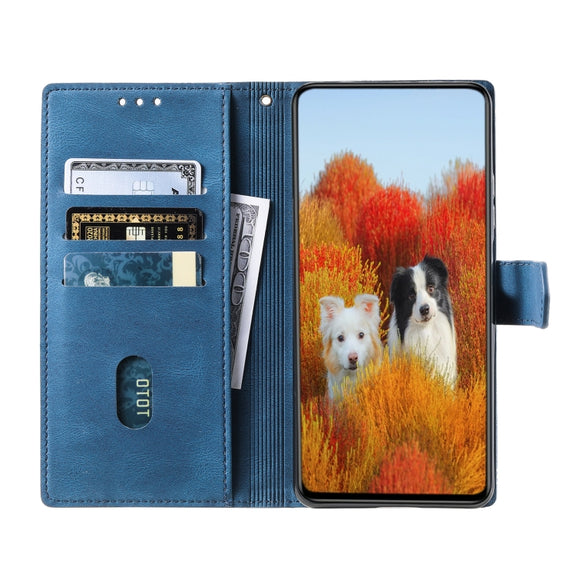 For Samsung Galaxy S25+ 5G TTUDRCH Embossed Line Splicing Leather Phone Case(Blue)