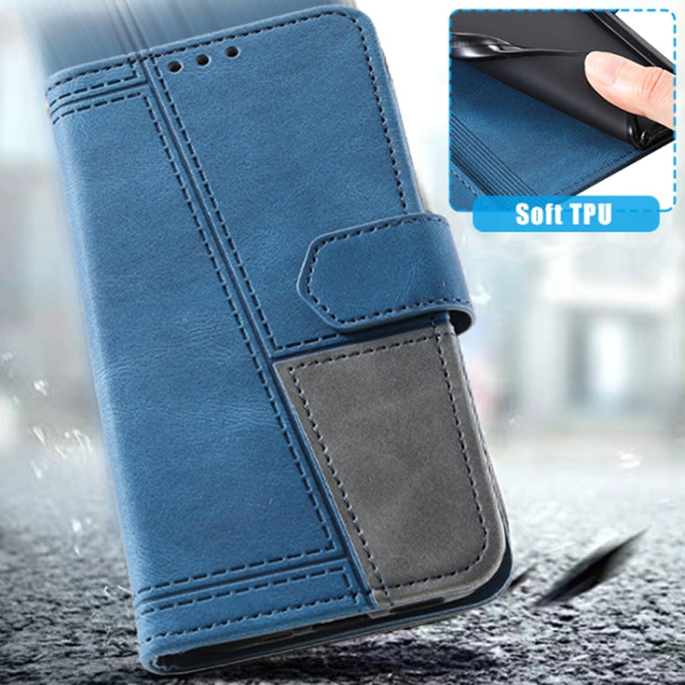 For Samsung Galaxy S25+ 5G TTUDRCH Embossed Line Splicing Leather Phone Case(Blue)