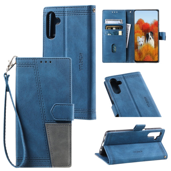 For Samsung Galaxy S25+ 5G TTUDRCH Embossed Line Splicing Leather Phone Case(Blue)