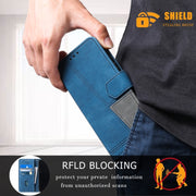 For Samsung Galaxy S25+ 5G TTUDRCH Embossed Line Splicing Leather Phone Case(Blue)