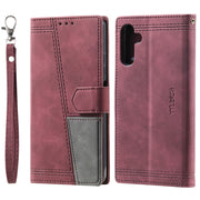 For Samsung Galaxy S25+ 5G TTUDRCH Embossed Line Splicing Leather Phone Case(Wine Red)