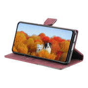 For Samsung Galaxy S25+ 5G TTUDRCH Embossed Line Splicing Leather Phone Case(Wine Red)