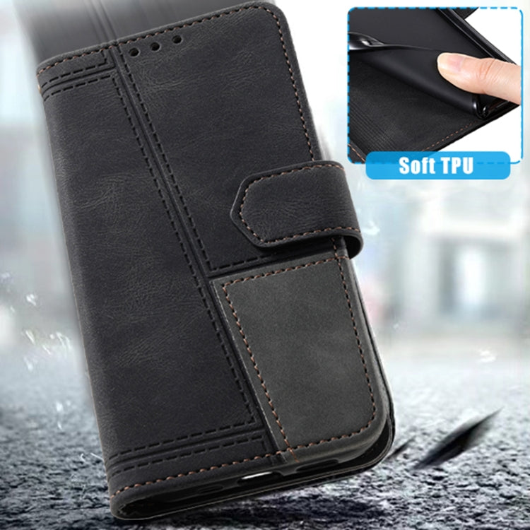 For Samsung Galaxy S25+ 5G TTUDRCH Embossed Line Splicing Leather Phone Case(Black)