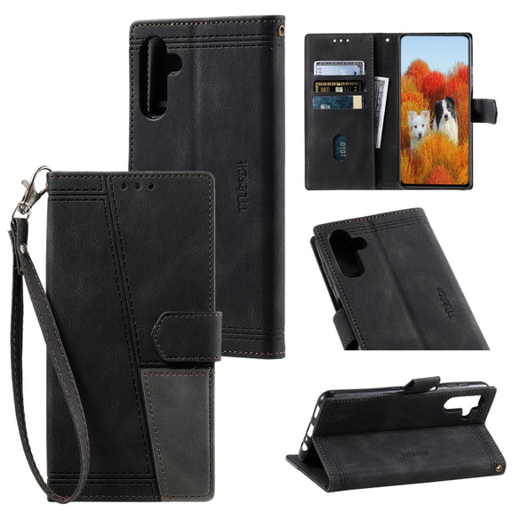 For Samsung Galaxy S25+ 5G TTUDRCH Embossed Line Splicing Leather Phone Case(Black)