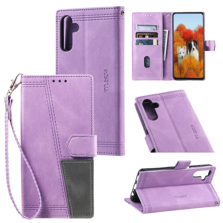 For Samsung Galaxy S25+ 5G TTUDRCH Embossed Line Splicing Leather Phone Case(Purple)