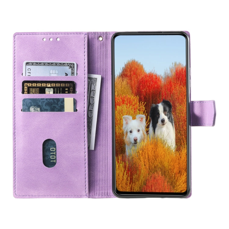 For Samsung Galaxy S25+ 5G TTUDRCH Embossed Line Splicing Leather Phone Case(Purple)