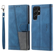 For Samsung Galaxy S25 Ultra 5G TTUDRCH Embossed Line Splicing Leather Phone Case(Blue)