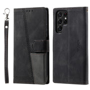 For Samsung Galaxy S25 Ultra 5G TTUDRCH Embossed Line Splicing Leather Phone Case(Black)