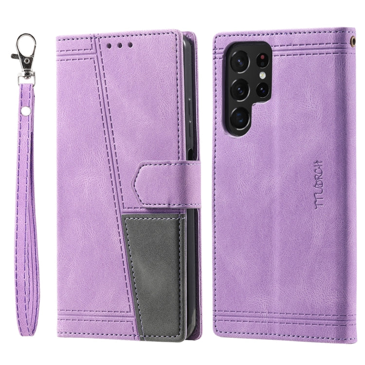For Samsung Galaxy S25 Ultra 5G TTUDRCH Embossed Line Splicing Leather Phone Case(Purple)