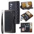 For Samsung Galaxy S25 5G Grid Texture Zipper Leather Phone Case with Lanyard(Black) - Galaxy S25 5G Cases by PMC Jewellery | Online Shopping South Africa | PMC Jewellery | Buy Now Pay Later Mobicred