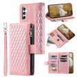 For Samsung Galaxy S25 5G Grid Texture Zipper Leather Phone Case with Lanyard(Rose Gold) - Galaxy S25 5G Cases by PMC Jewellery | Online Shopping South Africa | PMC Jewellery | Buy Now Pay Later Mobicred