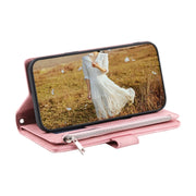 For Samsung Galaxy S25 5G Grid Texture Zipper Leather Phone Case with Lanyard(Rose Gold)