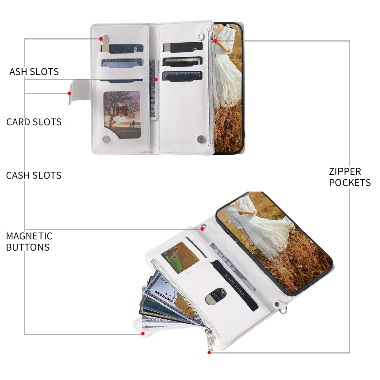 For Samsung Galaxy S25 5G Grid Texture Zipper Leather Phone Case with Lanyard(White)
