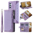 For Samsung Galaxy S25+ 5G Grid Texture Zipper Leather Phone Case with Lanyard(Purple) - Galaxy S25+ 5G Cases by PMC Jewellery | Online Shopping South Africa | PMC Jewellery | Buy Now Pay Later Mobicred