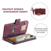 For Samsung Galaxy S25+ 5G Grid Texture Zipper Leather Phone Case with Lanyard(Wine Red)