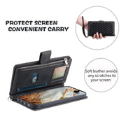 For Samsung Galaxy S25+ 5G Grid Texture Zipper Leather Phone Case with Lanyard(Black)