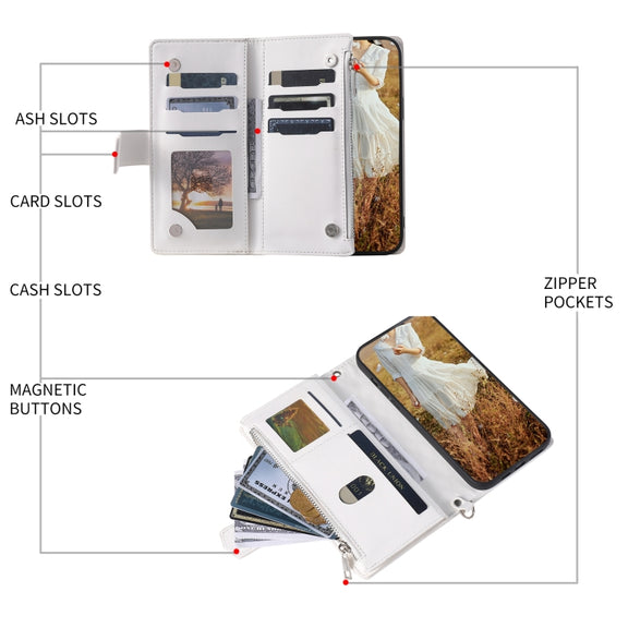 For Samsung Galaxy S25+ 5G Grid Texture Zipper Leather Phone Case with Lanyard(White)