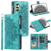 For Samsung Galaxy S25 5G Multi-Card Totem Zipper Leather Phone Case(Green)