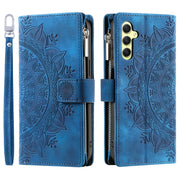 For Samsung Galaxy S25 5G Multi-Card Totem Zipper Leather Phone Case(Blue)