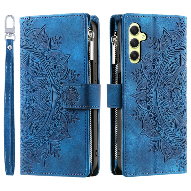 For Samsung Galaxy S25 5G Multi-Card Totem Zipper Leather Phone Case(Blue)