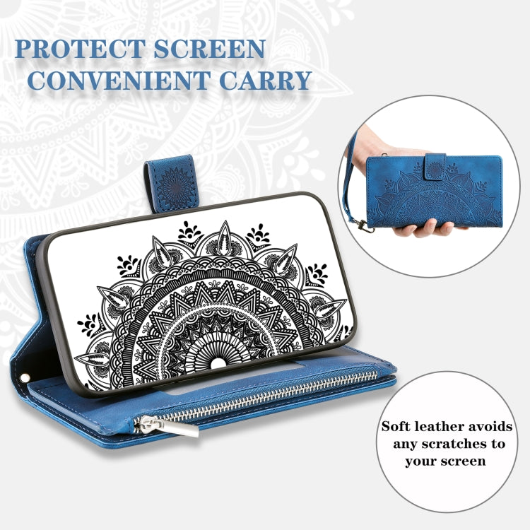 For Samsung Galaxy S25 5G Multi-Card Totem Zipper Leather Phone Case(Blue)