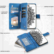 For Samsung Galaxy S25 5G Multi-Card Totem Zipper Leather Phone Case(Blue)