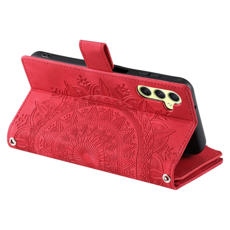 For Samsung Galaxy S25 5G Multi-Card Totem Zipper Leather Phone Case(Red)