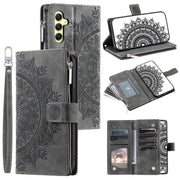 For Samsung Galaxy S25 5G Multi-Card Totem Zipper Leather Phone Case(Grey)