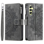 For Samsung Galaxy S25 5G Multi-Card Totem Zipper Leather Phone Case(Grey)