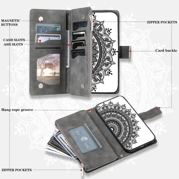 For Samsung Galaxy S25 5G Multi-Card Totem Zipper Leather Phone Case(Grey)