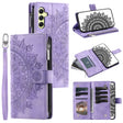 For Samsung Galaxy S25 5G Multi-Card Totem Zipper Leather Phone Case(Purple) - Galaxy S25 5G Cases by PMC Jewellery | Online Shopping South Africa | PMC Jewellery | Buy Now Pay Later Mobicred