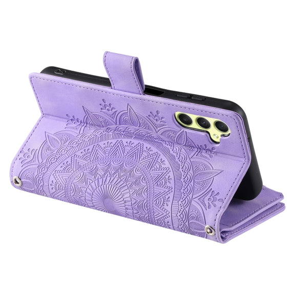 For Samsung Galaxy S25 5G Multi-Card Totem Zipper Leather Phone Case(Purple)