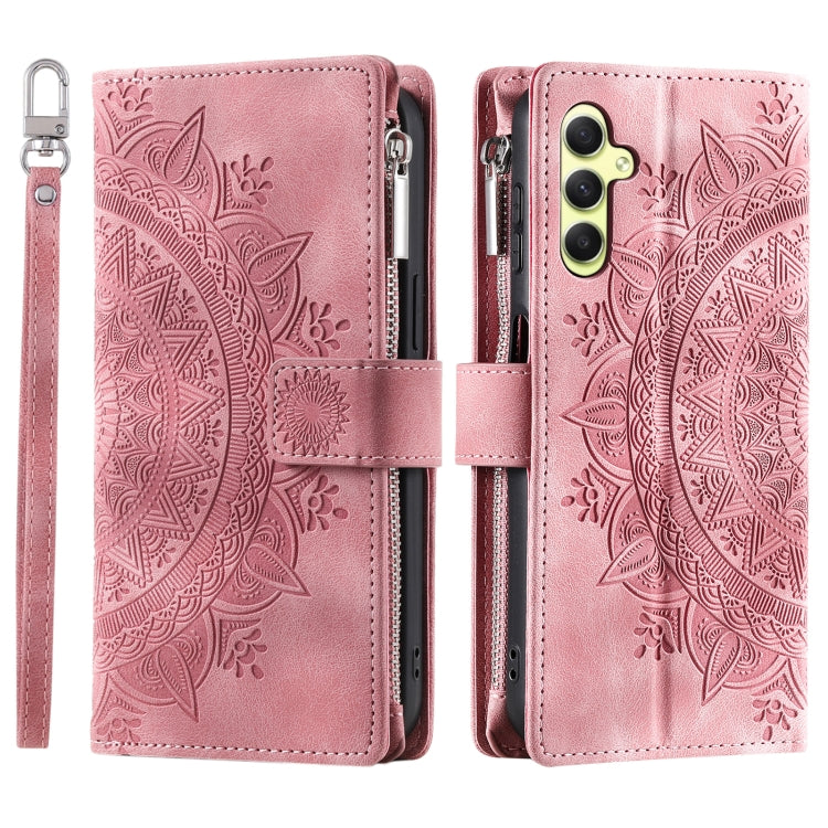 For Samsung Galaxy S25 5G Multi-Card Totem Zipper Leather Phone Case(Pink)