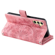 For Samsung Galaxy S25 5G Multi-Card Totem Zipper Leather Phone Case(Pink)