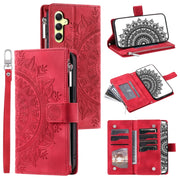 For Samsung Galaxy S25+ 5G Multi-Card Totem Zipper Leather Phone Case(Red)