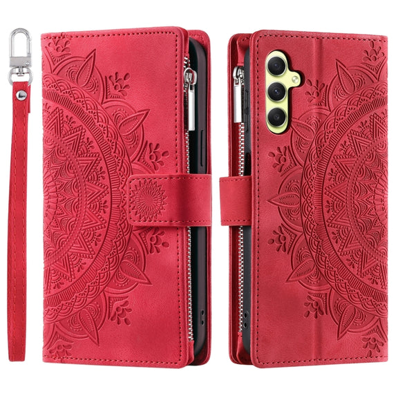 For Samsung Galaxy S25+ 5G Multi-Card Totem Zipper Leather Phone Case(Red)