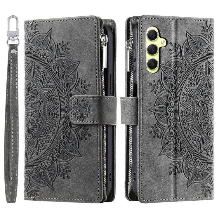 For Samsung Galaxy S25+ 5G Multi-Card Totem Zipper Leather Phone Case(Grey)