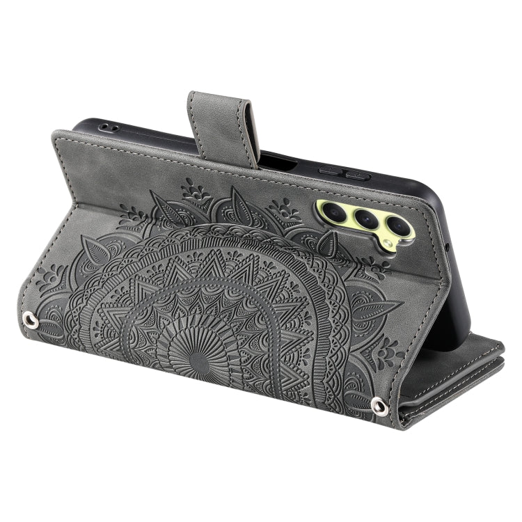 For Samsung Galaxy S25+ 5G Multi-Card Totem Zipper Leather Phone Case(Grey)