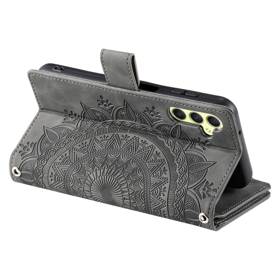 For Samsung Galaxy S25+ 5G Multi-Card Totem Zipper Leather Phone Case(Grey)
