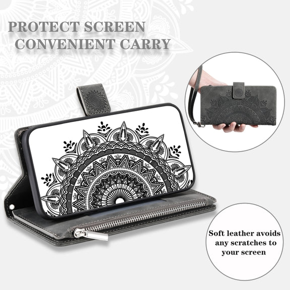 For Samsung Galaxy S25+ 5G Multi-Card Totem Zipper Leather Phone Case(Grey)